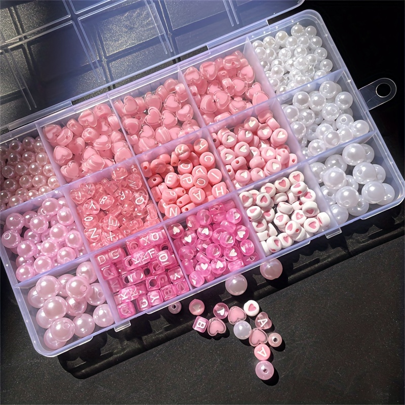 Jewelry Making Diy Kit - 10-Piece Kotak Alfabet Pink, Manik-manik Akrilik,