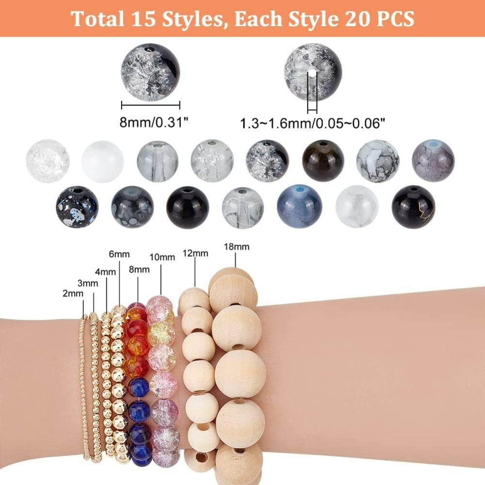 300 Buah 8Mm Manik-manik Kaca  - Jewelry Making Diy Kit ulasan dan harga